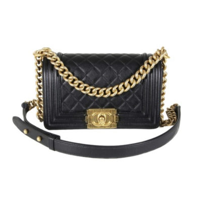 CHANEL 'Boy' Diamond Quilted Leather Flap Bag. Original Quality Bag including gift box, care book, dust bag, authenticity card. Created by Karl Lagerfeld, the iconic design owes its name to Gabrielle Chanel's first love, Boy Capel. This Chanel Boy Flap Bag Quilted is every woman's dream. Crafted from calfskin leather, the bag features Chanel's signature diamond quilting, chunky chain link strap with leather shoulder pad, and metal-tone hardware accents. Its CC Boy logo closure opens to a fabric-lined interior with slip pocket perfect for daily essentials. A sought-after, luxurious accessory. | CRIS&COCO Authentic Quality bags and Accessories