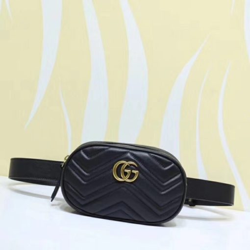 GUCCI 'Marmont' Belt Bag. Original Quality Bag including gift box, care book, dust bag, authenticity card. Part of the GG Marmont line, the belt bag was presented for the first time by Alessandro Michele in the Pre-Fall 2017 collection. It has a sportswear-inspired rounded shape with a leather belt which is designed so the bag can be worn high on the waist. It features the recognizable Double G detail-an archival play on the Running G. | CRIS&COCO Authentic Quality bags and Accessories