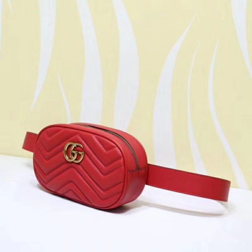 GUCCI 'Marmont' Belt Bag. Original Quality Bag including gift box, care book, dust bag, authenticity card. Part of the GG Marmont line, the belt bag was presented for the first time by Alessandro Michele in the Pre-Fall 2017 collection. It has a sportswear-inspired rounded shape with a leather belt which is designed so the bag can be worn high on the waist. It features the recognizable Double G detail-an archival play on the Running G. | CRIS&COCO Authentic Quality bags and Accessories