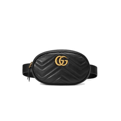 GUCCI 'Marmont' Belt Bag. Original Quality Bag including gift box, care book, dust bag, authenticity card. Part of the GG Marmont line, the belt bag was presented for the first time by Alessandro Michele in the Pre-Fall 2017 collection. It has a sportswear-inspired rounded shape with a leather belt which is designed so the bag can be worn high on the waist. It features the recognizable Double G detail-an archival play on the Running G. | CRIS&COCO Authentic Quality bags and Accessories