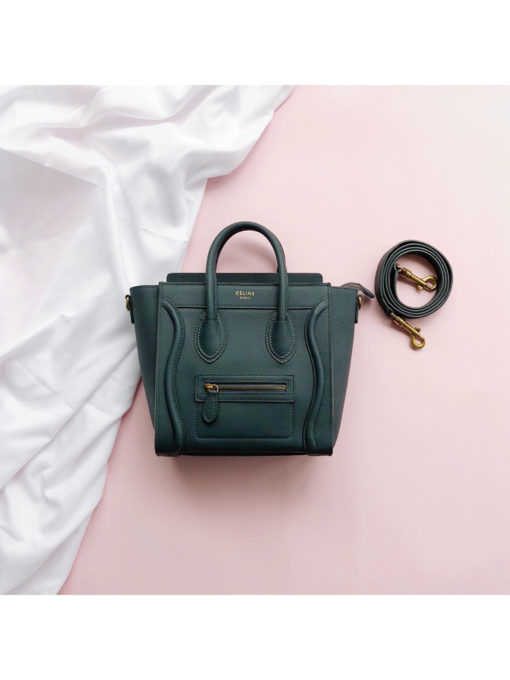 CELINE Luggage Nano. Original Quality Bag including gift box, care book, dust bag, authenticity card.  Nano luggage bag in calfskin with leather handles, a removable shoulder strap, and a zip closure. The bag has a zipped outer pocket on the front. | CRIS&COCO Authentic Quality bags and Accessories