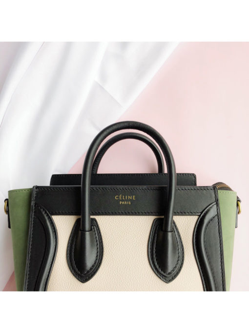 CELINE Luggage Nano. Original Quality Bag including gift box, care book, dust bag, authenticity card.  Nano luggage bag in calfskin with leather handles, a removable shoulder strap, and a zip closure. The bag has a zipped outer pocket on the front. | CRIS&COCO Authentic Quality bags and Accessories