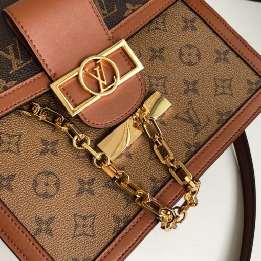 LOUS VUITTON Dauphine MM Shoulder Bag. Original Quality Bag. Authentic Style. Genuine Calf Leather. Metal Hardware. Authentic Packaging. Original Quality Dust Bag. For Spring-Summer 2019 Nicolas Ghesquière unveils a new must-have: the Dauphine Mini handbag. This adorable compact model is crafted from Monogram and Monogram Reverse canvas, trimmed with smooth tan calfskin. The high-shine LV lock and leather smart strap add a modern twist to this signature piece, which is perfectly sized for day-to-evening wear. | CRIS&COCO | High Quality Designer Handbags