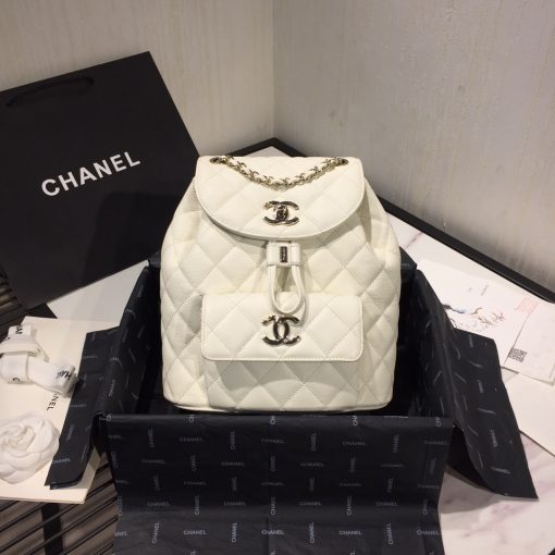 CHANEL 2020 Duma Quilted Leather Backpack. Original Quality Backpack including gift box, care book, dust bag, authenticity card. This backpack is a must-have for any Chanel lover. It’s a  neutral piece that can go with any outfit, and the iconic quilted pattern keeps it timeless. This backpack makes for a highly valuable piece to own. | CRIS&COCO Authentic Quality Designer Bags and Luxury Accessories