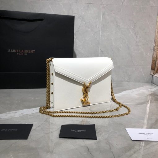 SAINT LAURENT Cassandra Monogram Chain Bag. Original Quality Bag including gift box, literature, dust bag, authenticity card. This Cassandra shoulder bag is a masterclass in refined elegance. Crafted in calf leather, it's punctuated with metal-tone hardware including purse feet to keep it in pristine condition. Whether you wear it over one shoulder or carried in-hand is up to you. | Cris and Coco Authentic Quality Luxury Bags and Accessories