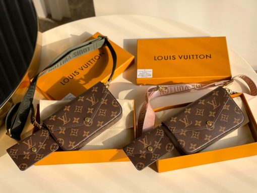 LOUIS VUITTON Multi Pochette Félicie Strap & Go. Original Quality Bag including gift box, care book, dust bag, authenticity card. Inspired by the versatile Félicie Pochette, the Félicie Strap & Go in iconic Monogram canvas offers even more options. The main pouch holds everyday essentials, including a smartphone, while a removable mini-pouch, ideal for a transport or contactless card, is attached to the jacquard strap. The strap can be adjusted for multiple carry options. | CRIS&COCO Authentic Quality Designer Bags and Luxury Accessories