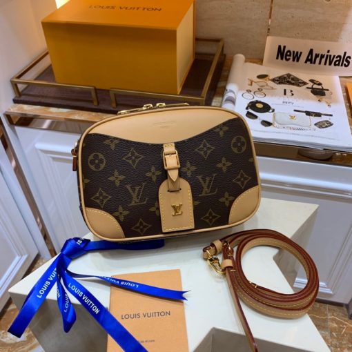 LOUIS VUITTON Deauville Mini Bag. Original Quality Bag including gift box, care book, dust bag, authenticity card. For Fall-Winter 2020, Nicolas Ghesquière introduces the Deauville Mini handbag. This adorable camera bag in Monogram canvas with natural leather trim will bring a touch of retro chic to any look. Compact and lightweight, it has an adjustable leather strap for shoulder and cross-body carry. | CRIS&COCO Authentic Quality Designer Bags and Luxury Accessories