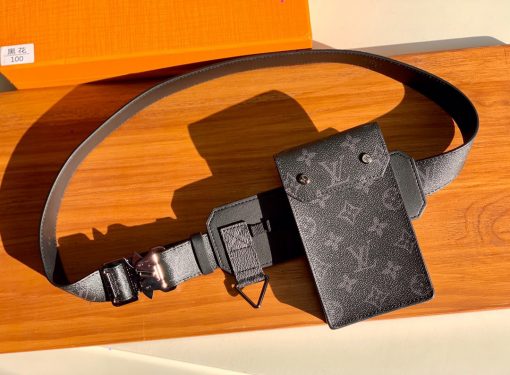 LOUIS VUITTON Daily Multi Pocket Belt. Original Quality Belt including gift box, care book, dust bag, authenticity card. Functional design and impeccable craftsmanship blend seamlessly in the Daily Multi Pocket 30mm Belt. Inspired by the utility trend, this striking piece features removable pouches plus a key holder for maximum practicality. Finished in iconic Monogram canvas, the belt is topped with a gold-colour ardillon buckle, engraved with the Monogram pattern for a refined touch. If you are looking for a utilitarian piece to hold all your purely essential items, this belt is the perfect option. It looks amazing, and it is a convenient alternative for toting around your necessary items. Talk about hands-free! | CRIS&COCO Authentic Quality Designer Bags and Luxury Accessories