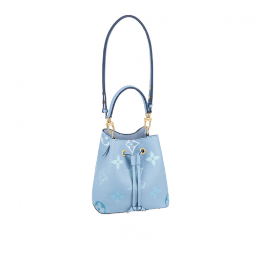 LOUIS VUITTON NéoNoé BB. Made from two-color Monogram Empreinte leather, the gradient pastel colorway of the Monogram Giant motif brings a festival feel to this resolutely on-trend NéoNoé BB bucket bag. It features a detachable top handle for hand and elbow carry as well as an adjustable strap for hand carry and over-the-shoulder wear. | CRIS&COCO Authentic Quality Designer Bags and Luxury Accessories