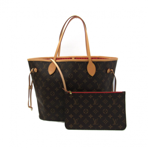 LOUIS VUITTON Neverfull MM.  Original Quality Bag including gift box, care book, dust bag, authenticity card. The Neverfull MM tote unites timeless design with heritage details. Made from supple Monogram canvas with natural cowhide trim, it is roomy yet not bulky, with side laces that cinch for a sleek allure or loosen for a casual look. Slim, comfortable handles slip easily over the shoulder or arm. Lined in colorful textile, it features a removable pouch which can be used as a clutch or an extra pocket. | CRIS&COCO Authentic Quality Designer Bags and Luxury Accessories