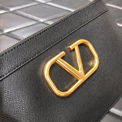 VALENTINO GARAVANI Leather Clutch with V Logo.