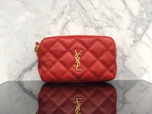 SAINT LAURENT Becky Double-Zip Pouch in Quilted Leather.