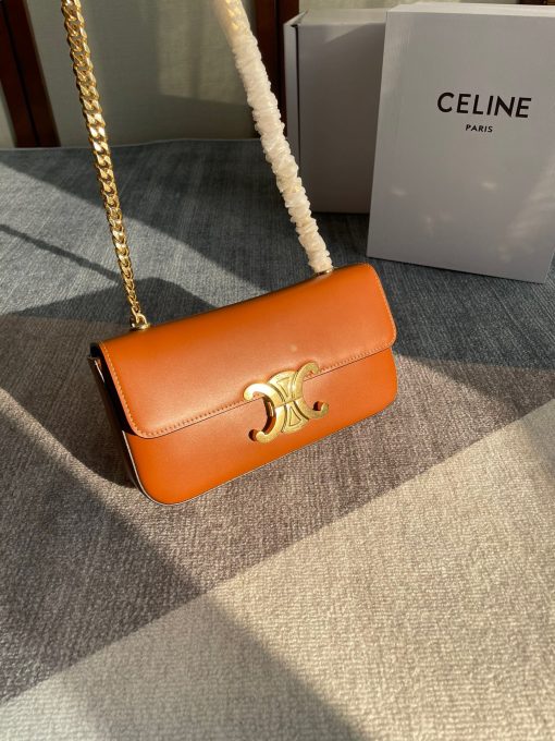 CELINE Chain Shoulder Bag Triomphe In Shiny Calfskin.