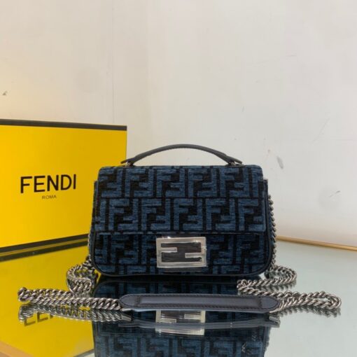 FENDI Baguette Chain Midi. Original Quality Bag including gift box, care book, dust bag, authenticity card. Iconic medium Baguette bag with chain shoulder strap, made of technical mesh with a 3D texture FF motif. Decorated with an FF clasp. Can be carried by hand or over the shoulder thanks to the sliding-chain shoulder strap. | CRIS&COCO Authentic Quality Designer Bag and Luxury Accessories