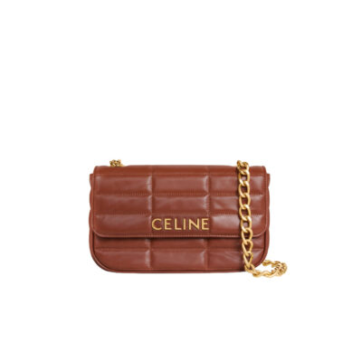 CELINE Matelasse Monochrome Chain Shoulder Bag. Original Quality Bag including gift box, care book, dust bag, authenticity card. This shoulder bag is enwrapped with a fresh graphic goatskin quilting and metal lettering in the monochrome Celine logo, adorned with an oversized chain strap, allowing the bag to be worn cross-body depending on the desires of the wearer. | CRIS&COCO Authentic Quality Designer Bag and Luxury Accessories