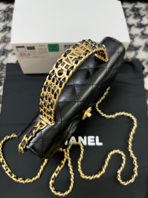 CHANEL Wallet On Chain With Signature Handle. Original Quality Bag including gift box, care book, dust bag, authenticity card. This is a seasonal bag from the Chanel Spring Summer 2022 SLG Collection. The design itself is so special about it. This bag is made with calfskin in diamond quilting. Then the center is refined with a vintage golden CC logo. The signature handle on the top to joints the woven leather strap. This bag comes with a back-pocket and a main compartment with card holders and chain pocket. | CRIS&COCO Authentic Quality Designer Bags and Luxury Accessories