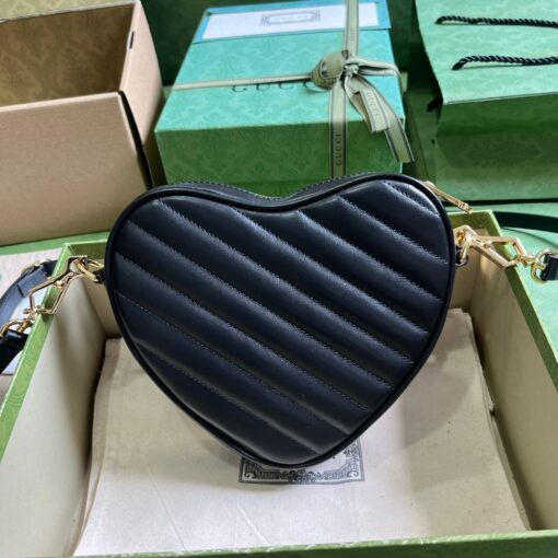 GUCCI Interlocking G Mini Heart Shoulder Bag. Timeless Heritage meets Playful Charm. The Interlocking G pattern beautifully blends nostalgia and contemporary influences. Crafted with diagonal matelassé leather, this mini shoulder bag showcases a delightful concentric heart-shaped design, adding a whimsical touch. | CRIS&COCO Authentic Quality Designer Bags and Luxury Accessories