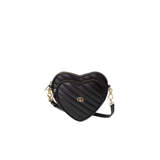 GUCCI Interlocking G Mini Heart Shoulder Bag. Timeless Heritage meets Playful Charm. The Interlocking G pattern beautifully blends nostalgia and contemporary influences. Crafted with diagonal matelassé leather, this mini shoulder bag showcases a delightful concentric heart-shaped design, adding a whimsical touch. | CRIS&COCO Authentic Quality Designer Bags and Luxury Accessories