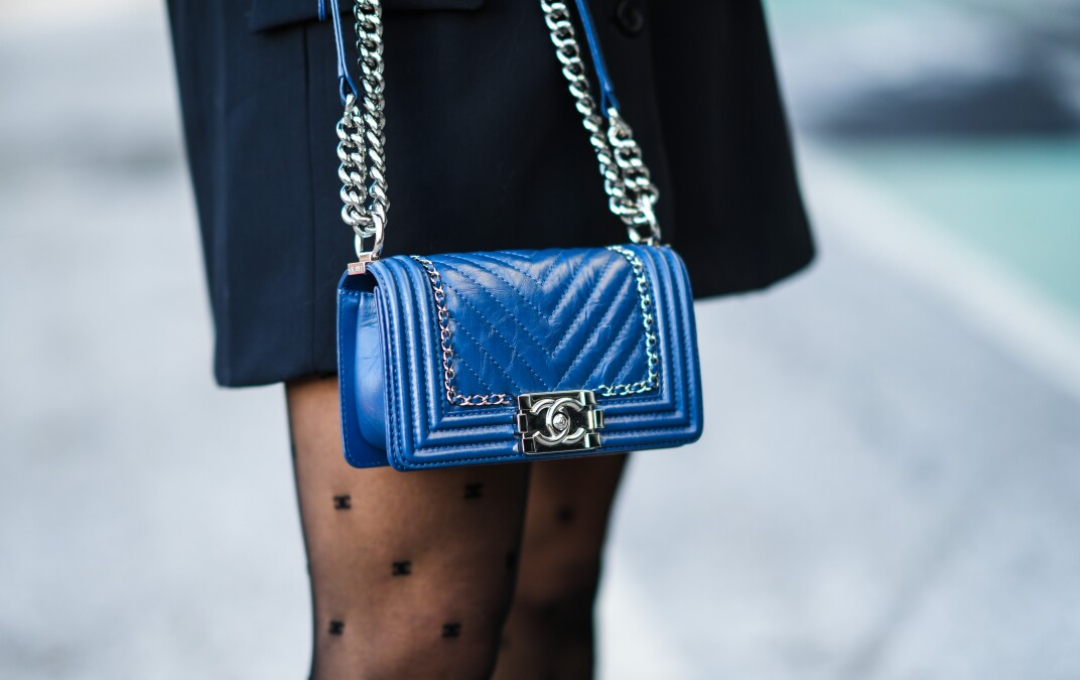 CHANEL Boy Bag in royal blue lambskin with silver chain detailing