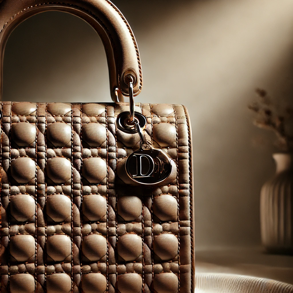 Close-up of DIOR’s Cannage stitching on a LADY DIOR bag.