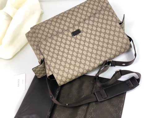 GUCCI GG Supreme Baby Changing Bag. Authentic quality luxury bag crafted in genuine leather comes with authenticity card, dust bag and gift bag. Embark on a Galactic Adventure! Introducing a beautifully designed baby changing bag made from luxurious Supreme canvas, featuring an enchanting print inspired by outer space. This mesmerizing theme has consistently captivated Gucci's artistic vision across its collections. Adorned with spaceships, stars, and captivating imagery from the galaxy, this exceptional diaper bag stands out against the iconic monogram pattern of the House. The allure of outer space continuously inspires Gucci's latest collections, reflecting a delightful and imaginative spirit.