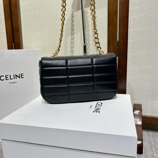 CELINE Matelasse Monochrome Chain Shoulder Bag. Authentic quality luxury bag crafted in genuine leather comes with authenticity card, dust bag and gift bag. Elevate your style with the chic versatility. This stunning shoulder bag features a beautiful graphic goatskin quilting and the monochrome Celine logo in metal lettering. It is further enhanced with an oversized chain strap, allowing for versatile wearing options, including wearing it cross-body.
