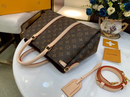 LOUIS VUITTON Soufflot. Authentic quality luxury bag crafted in genuine leather comes with authenticity card, dust bag and gift bag. Sophistication meets practicality. The sophisticated Soufflot MM is skillfully crafted with Monogram canvas, complemented by two stylish leather bands reminiscent of the famous Keepall design. Its capacious interior is thoughtfully arranged for optimal organization. This versatile bag can be carried gracefully by hand or on the elbow, thanks to its refined leather top handles, or effortlessly draped over the shoulder, courtesy of its adjustable and detachable shoulder strap.