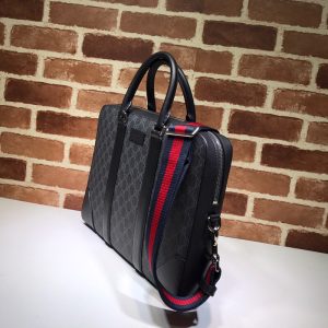 GUCCI GG Supreme Men's Briefcase. Authentic quality luxury bag crafted in genuine leather comes with authenticity card, dust bag and gift bag. Empower Your Style with the Exquisite GG Supreme Laptop Bag. Designed with the discerning man about town in mind, this GG Supreme laptop bag from Gucci is the epitome of luxury. Perfect for various occasions such as business trips, client meetings, or work events, it is guaranteed to leave a lasting impression. This impeccable bag boasts leather trim, round top handles, a convenient top zip fastening, an internal zip pocket, and a detachable and adjustable shoulder strap featuring the iconic signature web design. - KRIS + KIKO GUCCI GG Supreme Men's Briefcase. Original quality briefcase including gift box, booklet, dust bag, authenticity card. Ideal for the discerning man about town, this GG Supreme laptop bag from Gucci is sure to impress. Whether for a business trip, client meeting, or work event, this bag is designed with luxury in mind. Featuring leather trim, round top handles, a top zip fastening, an internal zip pocket, and signature web detachable and adjustable shoulder strap.