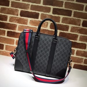 GUCCI GG Supreme Men's Briefcase. Authentic quality luxury bag crafted in genuine leather comes with authenticity card, dust bag and gift bag. Empower Your Style with the Exquisite GG Supreme Laptop Bag. Designed with the discerning man about town in mind, this GG Supreme laptop bag from Gucci is the epitome of luxury. Perfect for various occasions such as business trips, client meetings, or work events, it is guaranteed to leave a lasting impression. This impeccable bag boasts leather trim, round top handles, a convenient top zip fastening, an internal zip pocket, and a detachable and adjustable shoulder strap featuring the iconic signature web design. - KRIS + KIKO GUCCI GG Supreme Men's Briefcase. Original quality briefcase including gift box, booklet, dust bag, authenticity card. Ideal for the discerning man about town, this GG Supreme laptop bag from Gucci is sure to impress. Whether for a business trip, client meeting, or work event, this bag is designed with luxury in mind. Featuring leather trim, round top handles, a top zip fastening, an internal zip pocket, and signature web detachable and adjustable shoulder strap.