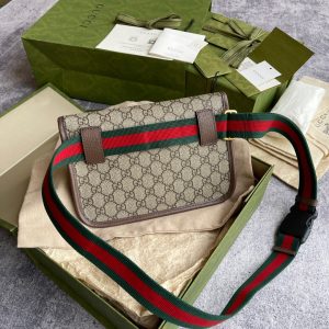 GUCCI Neo Vintage GG Supreme Belt Bag. Authentic quality luxury bag crafted in genuine leather comes with authenticity card, dust bag and gift bag. Retro charm, sustainable grace. The GG Supreme belt bag exudes a tasteful vintage charm, showcasing a design that draws inspiration from the past. Constructed with genuine leather accents, this exquisite piece is designed to be comfortably worn around the waist, fastened securely with a stylish Web strap and buckle closure. Crafted from environmentally conscious beige/ebony GG Supreme canvas and adorned with brown leather trims, this bag exemplifies both style and sustainability. It proudly displays the iconic green and red Web detailing, embodying the unmistakable Gucci essence. Additionally, it features an oval-shaped Gucci leather tag adorned with a captivating feline head emblem. The adjustable nylon Web belt offers flexibility and convenience, guaranteed by a sturdy plastic buckle closure. - KRIS + KIKO GUCCI Neo Vintage GG Supreme belt bag. The belt bag in GG Supreme has a retro-influenced design. Trimmed with leather, the style is meant to be worn around the waist, securing with a Web strap and buckle closure. Beige/ebony GG Supreme canvas, a material with low environmental impact, with brown leather trims. Green and red Web. Oval Gucci leather tag with a feline head. Adjustable nylon Web belt with plastic buckle closure.