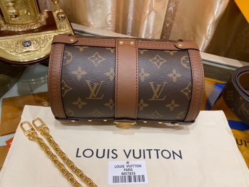 LOUIS VUITTON Papillon Trunk. Authentic quality luxury bag crafted in genuine leather comes with authenticity card, dust bag and gift bag. Timeless Heritage Reinvented! Nicolas Ghesquière unveils a stunning creation, blending femininity and casual style, drawing inspiration from the historic archives of LOUIS VUITTON. In this fashion-forward moment, the renowned Papillon duffle bag undergoes a marvelous transformation, emerging as a chic and sophisticated semi-rigid baguette. Through delicate details such as the S-Lock, LV-embossed trunk trimmings, and elegantly placed studs, the design pays homage to the House’s storied beginnings in trunkmaking.