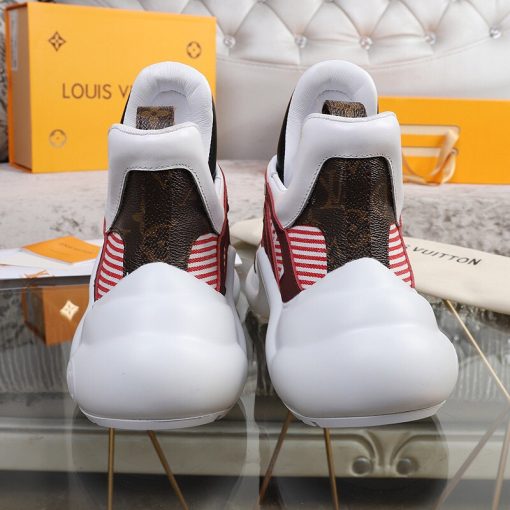 LOUIS VUITTON 'Archlight' Trainer. Authentic quality luxury sneaker crafted in genuine leather comes with authenticity card, dust bag and gift bag. Technology meets femininity. This futuristic sneaker harmoniously combines a bouncy wave-shaped outsole and a generously proportioned tongue, while maintaining an elegant low cut around the ankle to add a gentle, feminine flair.