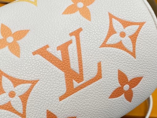 LOUIS VUITTON Mini Bumbag. Authentic quality luxury bag crafted in genuine leather comes with authenticity card, dust bag and gift bag. Embrace elegance and style, perfect for every occasion. Introducing the Mini Bumbag from LV's exquisite Gradient Collection, a beautifully designed bag that perfectly captures the current fashion trend. Detailed with Monogram Empreinte leather displaying an enchanting color gradient, this bag effortlessly elevates your accessory collection. The main compartment is secured by a zip closure, accompanied by a front pocket embellished with an elegant Louis Vuitton leather tag. For ultimate versatility, adjustable and removable straps allow for both cross-body and shoulder wear. To complete its charm, this Mini Bumbag is complemented by a chic gold-tone chain, making it a must-have accessory for any summer occasion.