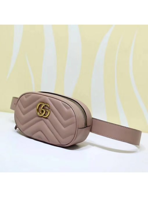 GUCCI 'Marmont' Belt Bag. Authentic quality luxury bag crafted in genuine leather comes with authenticity card, dust bag and gift bag. Heritage meets modern elegance. Introduced in Alessandro Michele's Pre-Fall 2017 collection, the belt bag is a captivating addition to the renowned GG Marmont line. Exhibiting a harmonious blend of sportswear influence and contemporary design, this accessory showcases an elegantly rounded silhouette, accompanied by a leather belt thoughtfully crafted to enable a stylish high-waisted wear. Notably, it proudly flaunts the iconic Double G embellishment, a delightful homage to the vintage Running G emblem.