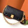 LOUIS VUITTON Favorite. Authentic quality luxury bag crafted in genuine leather comes with authenticity card, dust bag and gift bag. Effortlessly Chic, Versatile Style. Meet The Favorite—a stunning blend of elegance and versatility. Crafted from soft, grained leather adorned with a bold oversized embossed Monogram pattern, this bag is the epitome of chic style. Feminine pleats add a couture-inspired touch, while the gold-tone magnetic lock pays homage to the Maison's storied heritage. With its removable and adjustable strap, The Favorite offers multiple ways to wear: short-shoulder or cross-body for day, and a detachable gold-tone chain for a glamorous evening look. Effortlessly stylish and endlessly adaptable, The Favorite is the perfect accessory for every occasion.