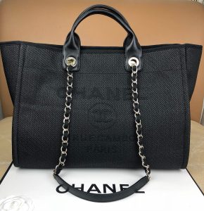 CHANEL Large Deauville Shopping Bag 2021. Authentic quality luxury bag crafted in genuine leather comes with authenticity card, dust bag and gift bag. Classic Elegance Meets Enduring Style. The CHANEL Deauville tote has evolved into an iconic CHANEL bag, gaining recognition as a popular choice. It frequently makes appearances in seasonal collections, showcasing surprising hues and materials. Interestingly, on the CHANEL website, it is referred to as the Shopping Bag; however, if you visit a CHANEL boutique and inquire about the Deauville, you will be guided to this exquisite tote bag. - KRIS + KIKO CHANEL Large Deauville Shopping Bag 2021. Authentic quality bag including gift box, booklet, dust bag, authenticity card. The CHANEL Deauville tote matured to a signature CHANEL bag. The bestseller Deauville often appears in seasonal launches in unexpected colors and materials. On the CHANEL website, Chanel calls it the Shopping Bag, but if you walk into a CHANEL boutique and ask for the Deauville, you will be directed to this tote bag.