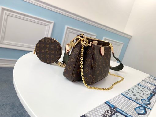 LOUIS VUITTON Monogram Multi Pochette Accessories. Authentic quality luxury bag crafted in genuine leather comes with authenticity card, dust bag and gift bag. The epitome of elegance and versatility. Introducing the trendiest accessory of the season - the LV Monogram Multi Pochette. This remarkable bag showcases a delightful fusion of different-sized Pochettes, enveloped in the iconic LV monogram canvas leather. With a touch of sophistication, the Pochette Accessoires, Mini Pochette Accessoires, and round coin purse accompany this exquisite creation, complete with a detachable Khaki strap beautifully embossed with the LOUIS VUITTON insignia and an elegant gold-tone chain.