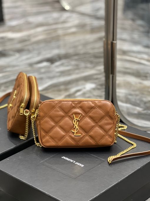 SAINT LAURENT Becky Double-Zip Pouch in Quilted Leather.