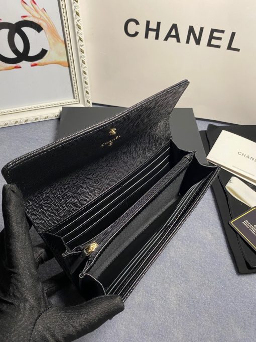 CHANEL CC Logo Flap Wallet. Authentic quality luxury bag crafted in genuine leather comes with authenticity card, dust bag and gift bag. Luxury meets practicality. Introducing the exquisite CHANEL wallet, meticulously fashioned with opulent quilted grained calfskin embellished by the iconic CC logo. Unlocking its magnetic allure reveals a sumptuous leather interior adorned with convenient card slots and a secure zippered compartment.