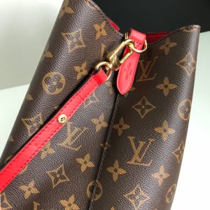 LOUIS VUITTON 'NéoNoé' Bucket Bag. Authentic quality luxury bag crafted in genuine leather comes with authenticity card, dust bag and gift bag. Effortlessly carrying the legacy of elegance and style. Originally created in 1932 for the sole purpose of carrying Champagne bottles, the Noé bag makes a fashionable comeback with a modern twist. Presenting the NéoNoé, a stunning bucket bag crafted from supple Monogram canvas adorned with vibrant calf-leather accents. Additionally, it features an adjustable strap that can be extended for a trendy cross-body carrying style.