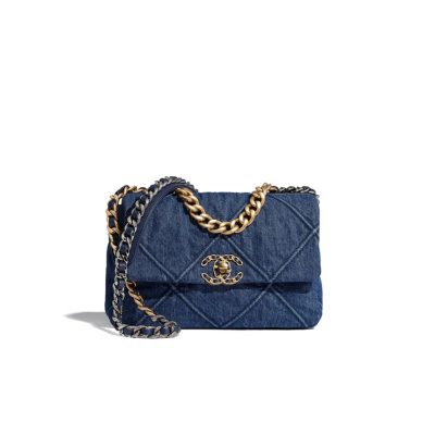 Chanel '19' Flap Bag in Blue Denim 2020. Original Quality Bag including gift box, care book, dust bag, authenticity card. This gorgeous Chanel '19' Flap Bag in Blue Denim is the most sought after bag this year by CHANEL. Gorgeous and so on-trend. Guaranteed authentic and comes with proof of purchase! Please be advised that this is the Larger size, not the medium. Sold out globally. This style is no longer available from Chanel and discontinued in denim. A great investment piece.