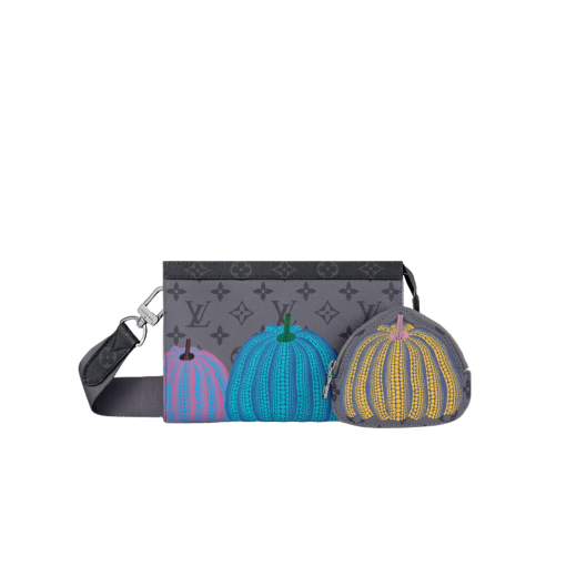 LOUIS VUITTON X Yayoi Kusama Gaston Wearable Wallet. Authentic quality luxury bag crafted in genuine leather comes with authenticity card, dust bag and gift bag. Embrace the trend and functionality. The LVxYK Gaston wallet effortlessly combines the latest trends and functionality. It seamlessly integrates into the "Pumpkins" theme of the LV x Yayoi Kusama collection with its eye-catching design. The renowned Japanese artist's famous pumpkins are beautifully printed in vivid hues on the striking Monogram Eclipse Reverse canvas. Not only that, but this wallet also includes a detachable pouch in the shape of a pumpkin, making it ideal for storing coins and contactless payment cards.