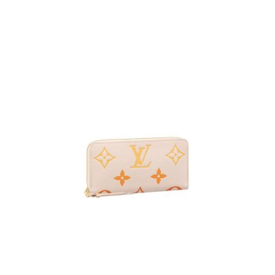 LOUIS VUITTON Zippy Wallet. Authentic quality luxury wallet crafted in genuine leather comes with authenticity card, dust bag and gift bag. Luxury Meets Functionality. Presenting the exquisite Zippy wallet, a coveted piece from the LV Gradient collection for this season. Meticulously fashioned using grained, embossed Monogram Empreinte leather, it showcases a gracefully transitioning spectrum of summery hues. This iconic wallet is distinguished by its sleek, slender profile, dependable zip closure, and ingeniously designed interior replete with an array of card slots, pockets, and compartments, ensuring both style and functionality in one harmonious package.