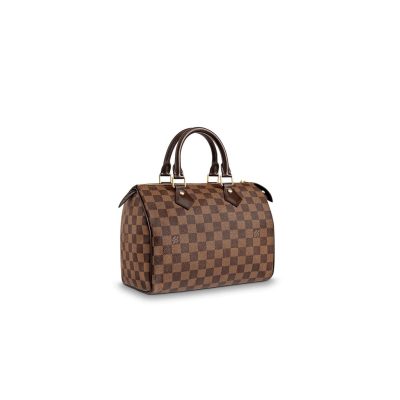 LOUIS VUITTON Speedy 25. Authentic Quality Bag with literature, dust bag and authenticity card. Crafted from supple Damier canvas, the Speedy 25 is an elegant, compact handbag, the ideal companion for city life. Launched in 1930 as the "Express" and inspired by that era's rapid transit, today’s updated Speedy remains a timeless House icon, with its singular silhouette, rolled leather handles and engraved signature padlock.