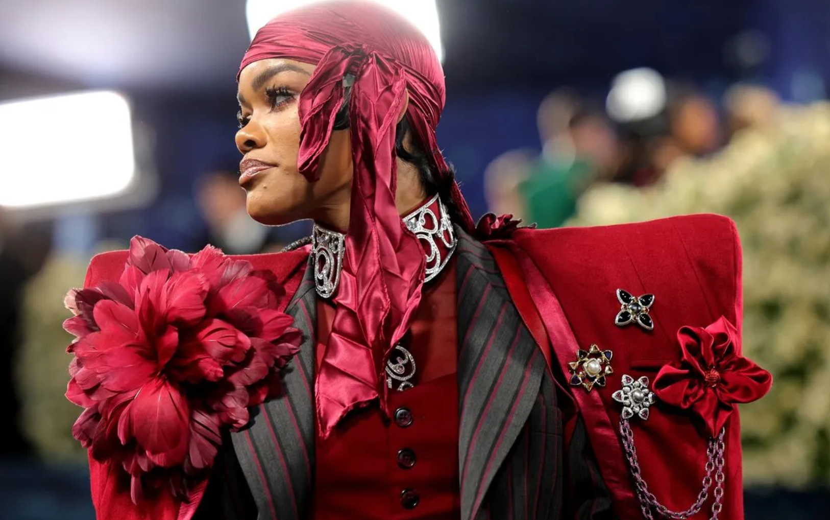 Teyana Taylor in red structured gown at the Met Gala 2025 Teyana Taylor in red structured gown at the Met Gala 2025