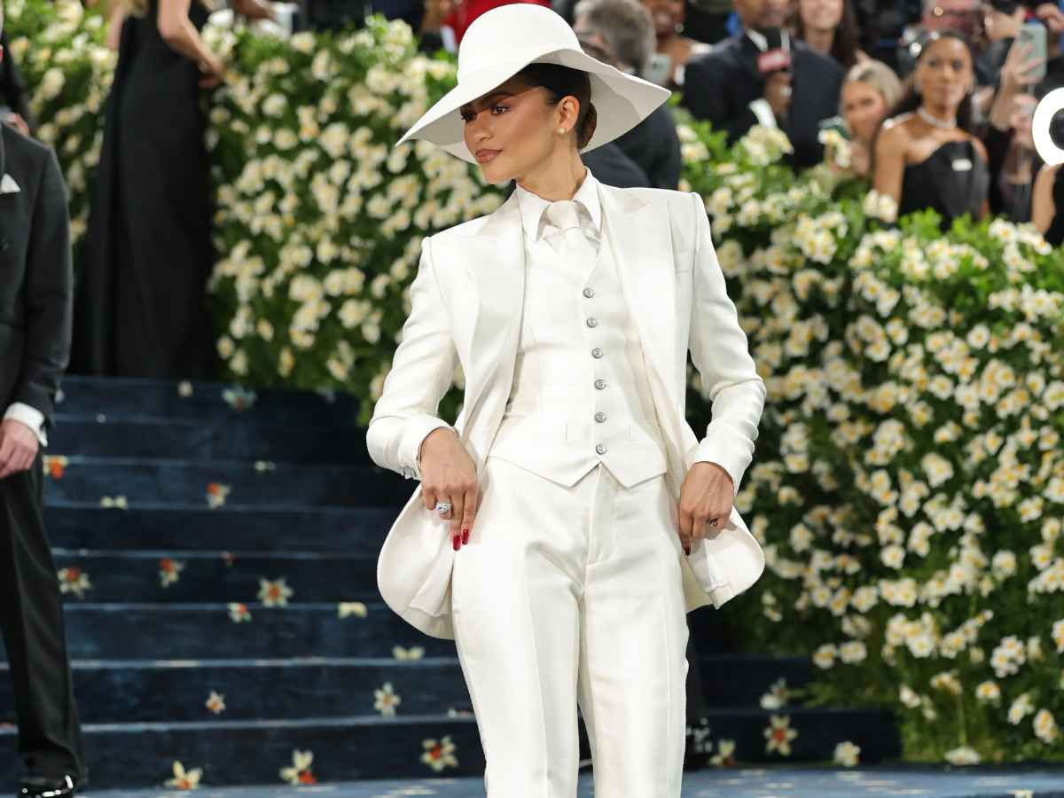 Zendaya in structured white suit at the Met Gala 2025 Zendaya in structured white suit at the Met Gala 2025