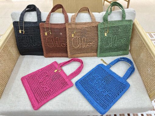 CHLOÉ Summer Banana Tote Bag. Authentic quality luxury bag crafted in genuine leather comes with authenticity card, dust bag and gift bag. Heritage in Hand: Where Artisan Craft Meets Summer Elegance. Introducing the Summer Banana Tote—an artisanal masterpiece crafted from raffia and calfskin by a single artisan over 4.5 days in partnership with Made For A Woman. This spacious tote is adorned with a handwritten signature inspired by Chloé’s rich heritage, while a playful dangling chain and delicate charms add the perfect finishing touch. A celebration of craftsmanship and effortless summer style.