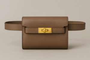Fashion-forward woman confidently wearing a replica KELLY 18 belt