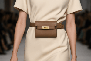 Replica KELLY 18 belt styled over oversized beige coat